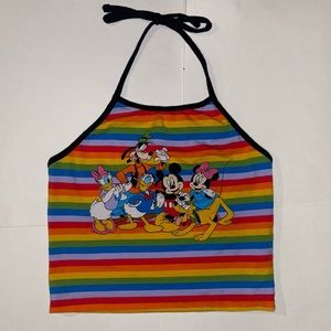 Disney rainbow striped halter top crop top